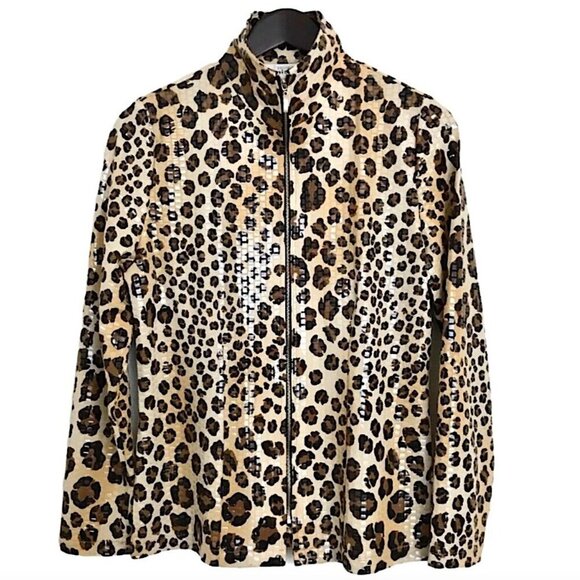 Vintage Exclusively Misook Paillette Sequin Animal Leopard Print Jacket - Picture 1 of 5
